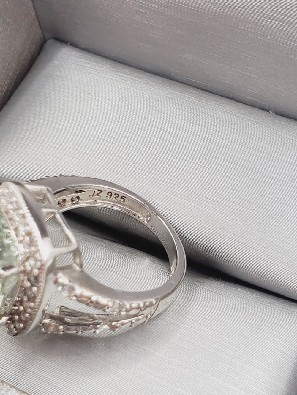 Fancy Cut Prasiolite - Green Amethyst & White Zircon 925 Sterling Silver Ring - Picture 9 of 12